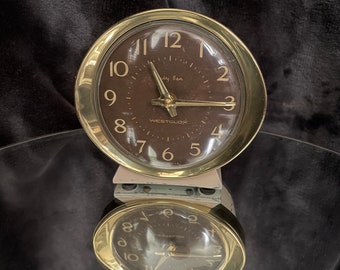 Vintage Westclox style 7 Baby Ben alarm clock in cream /gold/ trim. Luminous face. Ca 1957. (Restored and runs well)