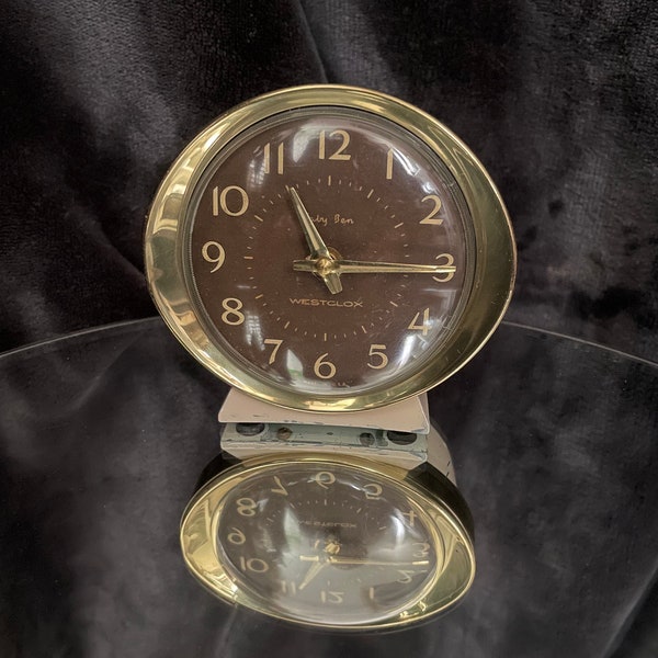 Vintage Westclox style 7 Baby Ben alarm clock in cream /gold/ trim. Luminous face. Ca 1957. (Restored and runs well)