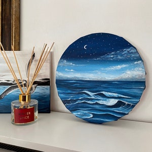Original sea oil painting, Round canvas, Blue Sea Painting, Custom Painting, Oil painting, Acrylic painting