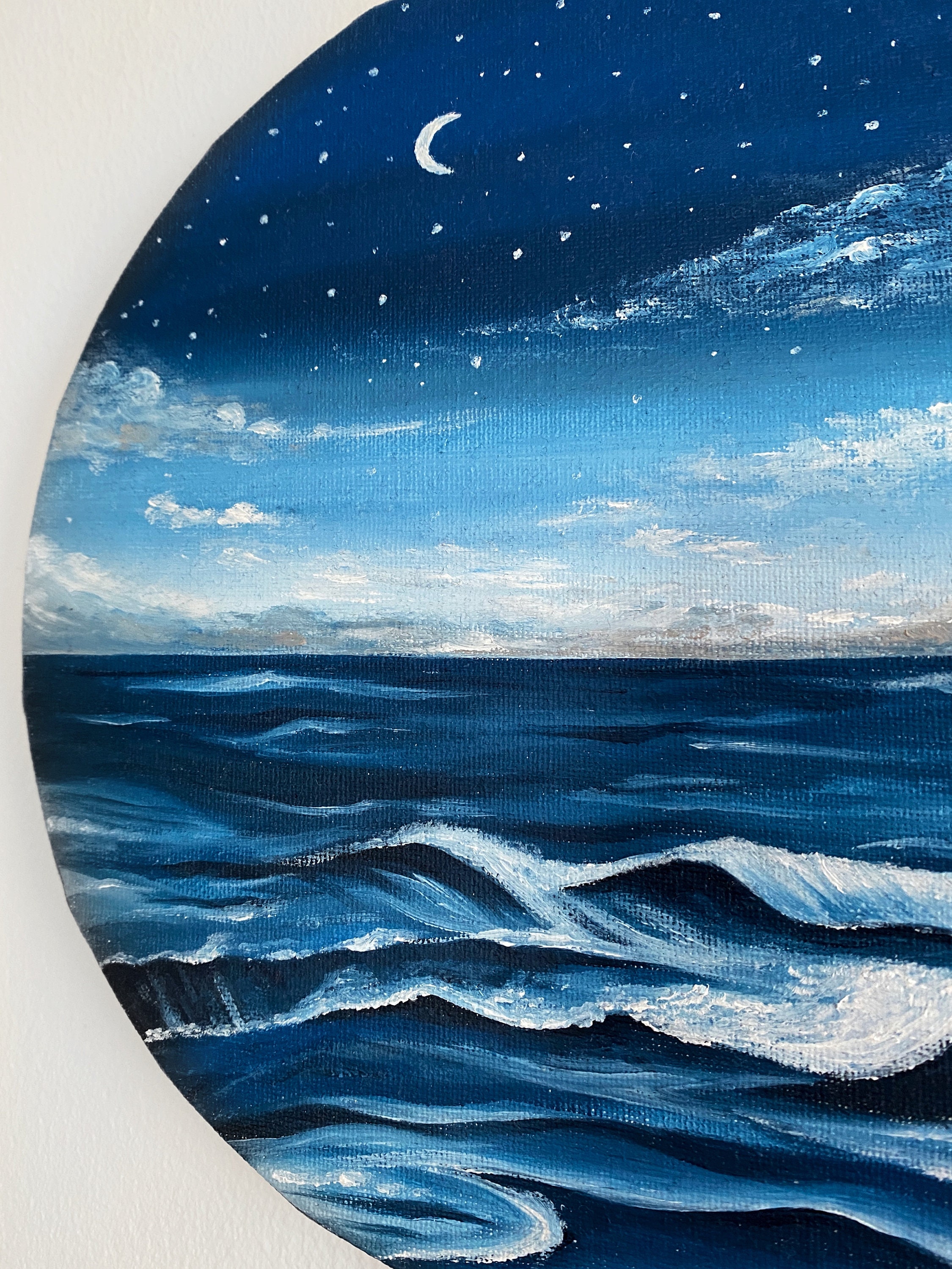 Original Sea Oil Painting, Round Canvas, Blue Sea Painting, Custom  Painting, Oil Painting, Acrylic Painting 