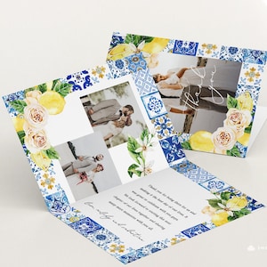Piastrella blu limone Foto biglietto di ringraziamento Piastrella blu Positano modello di ringraziamento matrimonio piastrelle blu Italia Addio al nubilato stampabile grazie Mearl