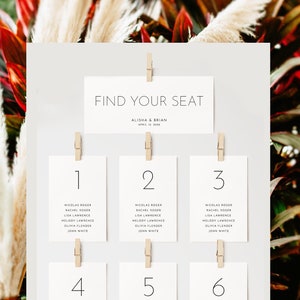 Plantilla de tarjeta de tabla de asientos de mesa mínima, tarjetas imprimibles de tabla de asientos de boda simple, tarjetas de asientos de mesa elegantes, tarjeta de asiento editable mono