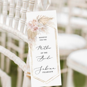 Boho orchid Reserved Seating tag Gold Wedding Ceremony Reserved tag Template pampas Printable Seat tag editable chair tag floral  pamblush