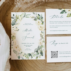White Rose Wedding Invitation Template Floral editable wedding invitation Printable Wedding Invitation Instant Download Editable Rose Lisa