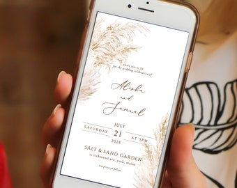 digitale Boho-Hochzeitseinladung Pampasgras-Telefon-Hochzeitseinladung elektronische Gras-Hochzeitseinladung Boho-Boho-Hochzeitstelefon-Textkarte