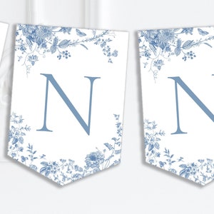 french Blue flower bridal shower banner dusty blue floral bridal bunting Vintage blue flower bridal pennant chain banner blue party bunting