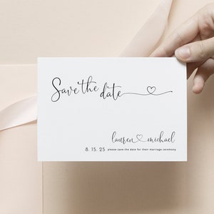 Lovely MINIMAL Save The Date Template MODERN Editable Save The Dates simple Heart Save the date Printable Instant Download save date Heather