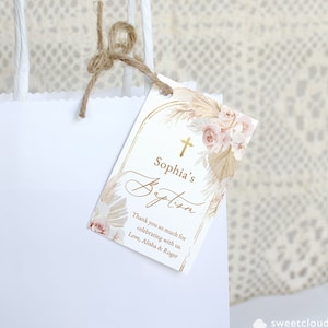 Blush rosa Taufgeschenk Anhänger Rose gold Kreuz Taufe Dankeschön Taschenanhänger Altrosa Printable Dankeschön Tags rosa Blume Geschenkanhänger