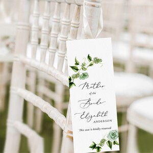 Greenery Reserved Seating tag Wedding Ceremony Reserved tag Template Greenery Printable Seat tag editable chair tag Garden seat reserve