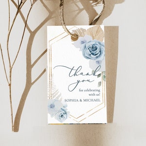 Dusty Blue Floral Favor Tags,Printablen wedding thank you Tags,Soft Blue bridal thank you Tag Template,Editable thank you Guests Bag Tags