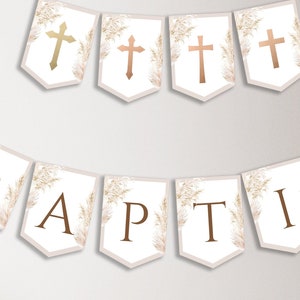 Pampasgras Taufe Banner Vorlage Wimpelkette Boho Wimpelkette Wimpelkette Boho Party Banner editierbare Pampasgras Karte