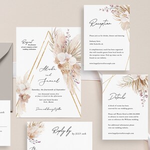 Boho Wedding Invitation beach tropical wedding Invitation Pampas grass invitation template Palm Leaf Invitation Bohemian Invitivation PAMELA image 2