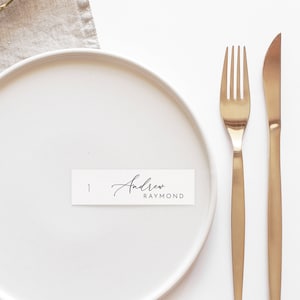 Plantilla de tarjeta de lugar de boda MINIMALISTA Tarjeta de lugar editable Tarjeta de lugar en blanco y negro Tarjeta de boda editable Tarjeta de nombre de mesa de boda editable