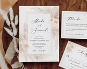 Boho Wedding Invitation Blush Boho Invitation Pampas grass invitation template Peach boho Printable Invitation Bohemian Modern Invite Pearl
