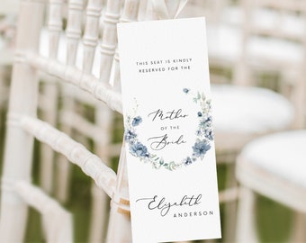 Dusty blue floral Reserved Seating tag Wedding Ceremony Reserved tag Template Greenery Printable Seat tag editable chair tag reserve berry