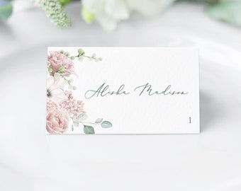 Dusty Pink Floral Wedding Place Cards Template Dusk Pink Rose Editable Place Card Greenery Place Card Wedding table name Card Gracey