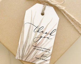 Dried Palm leaf Favor Bag Tags,boho pamleafs thank you Tags,Bohemian Printable thank you Tag Guests Bag simple pampas grass tag Pamela