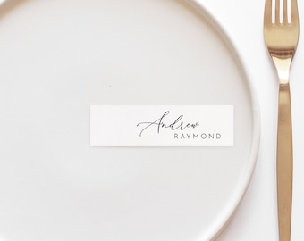 Plantilla mínima de tarjetas de lugar de boda Tarjeta de lugar editable Tarjeta de lugar en blanco y negro Tarjetas de boda editables Tarjeta de nombre de mesa de boda editable