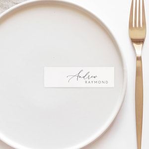 Plantilla mínima de tarjetas de lugar de boda Tarjeta de lugar editable Tarjeta de lugar en blanco y negro Tarjetas de boda editables Tarjeta de nombre de mesa de boda editable