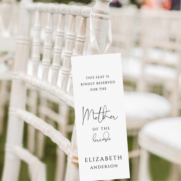 Reserved Seating tag Wedding Ceremony seat tag Modern seat Reserved tag Template Minimalist Printable editable simple chair tag Mother tag