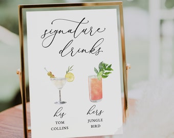 Signature Drink Sign Template Printable Signature cocktail Sign menu His and Hers Drink Bar Sign cocktail image Bar sign Drinks image menu
