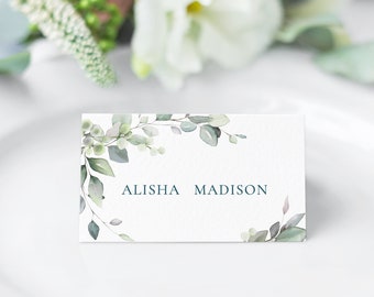 Green leaves Wedding Place Cards Greenery name cards Editable Place Card Greenery Place Card Editable Wedding table name Card printable