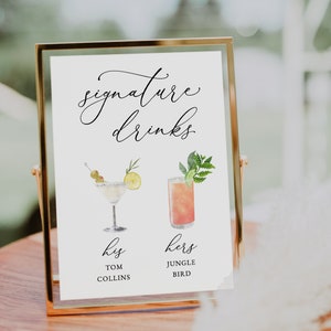 Signature Drink Sign Template Printable Signature cocktail Sign menu His and Hers Drink Bar Sign cocktail image Bar sign Drinks image menu