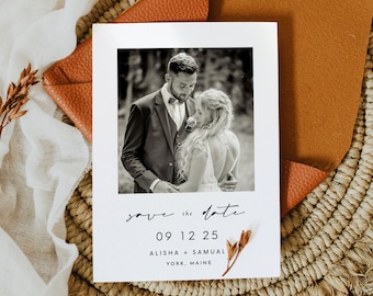Photo Save the Date-sjabloon Polaroid-foto save the date Modern Save the Date elegante save the date witte lijst met save-the-date trouwdatum Amilia