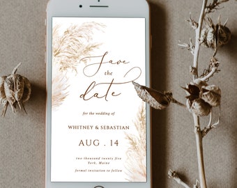 digital Pampas grass save the date, phone pampas grass save the date, Text electronic boho save the date Invitation, bohemian wedding date