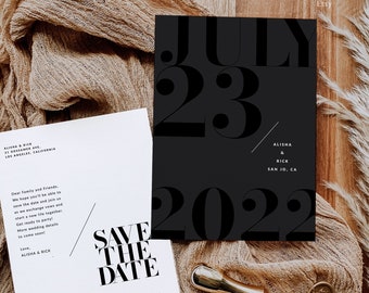 Black Minimal Save The Date, Modern Save the Date,Simple Save the date Template,Editable Engagement Save the Date,Minimalist save date