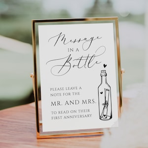 Message In A Bottle Sign template Simple Message In A Bottle Guest Book table sign Template Wedding Reception Signs editable modern sign