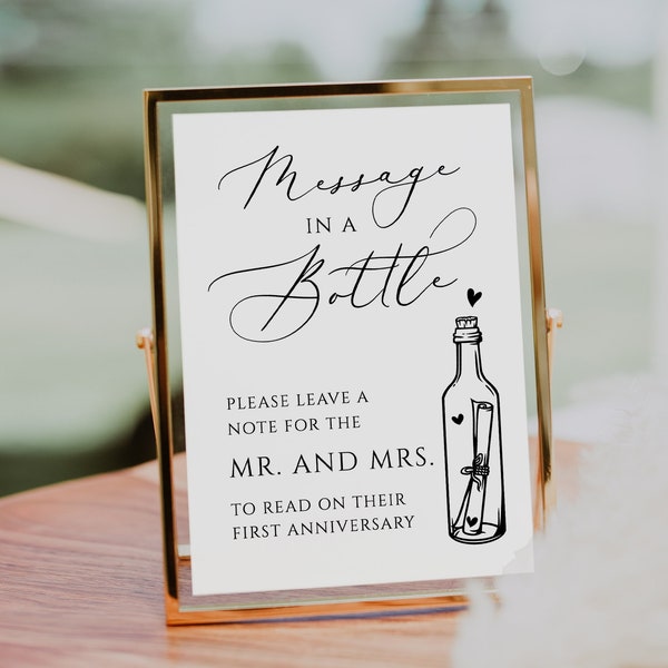 Message In A Bottle Sign template Simple Message In A Bottle Guest Book table sign Template Wedding Reception Signs editable modern sign