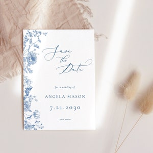 Dusty blue save the date Vorlage Dusty blue flower Save our date karte blue floral save the date bearbeitbare karte blue flower save the date