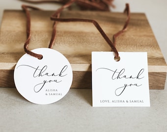 Minimal Thank You Tag Template,Simple Square Favor Gift Tag, Round thank you tag, Minimalist Thank You Tag  personalized tag