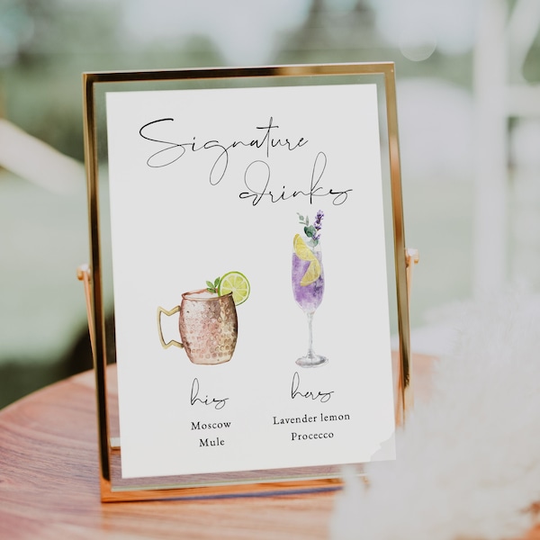 Signature Drink Sign Template Lavender lemon cocktail Printable Signature cocktail Sign menu His and Hers Drink Bar Sign cocktail image Bar