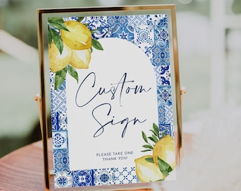 Blue tile and Lemon Custom editable table Sign Arch Blue tile and lemon custom sign 8x10 A4 Template sign Mediterranean Printable MEARLA