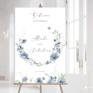 Dusty Blue Welcome Wedding Sign Template Steel blue wedding sign Welcome Sign Printable Wedding Sign welcome blue sign download Berry