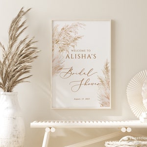 Pampas grass Bridal Shower Sign Boho Bridal Shower Template Vertical Bohemian grass welcome Bridal Sign Printable boho pampas sign