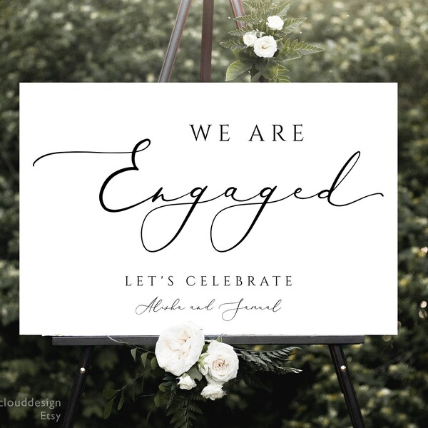 FIESTA DE COMPROMISO signo de bienvenida Simple estamos comprometidos Plantilla de signo de bienvenida Bienvenida moderna Imprimible Horizontal 36x24 20x30 18x24 16x20 A1