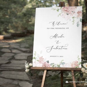 Dusty Pink Welcome Wedding Sign Template Dusty Blush mariage Welcome Sign Printable Bridal Sign Welcome Pink Floral sign Télécharger Gracey