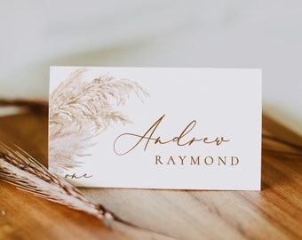 Pampas grass place card  Bohemian name card template Boho place card editable boho grass place card printable table name Pampams