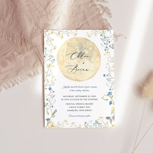Full moon Wedding Invitation Set Template Floral garden Printable Wedding Invitation Instant Download Night garden wedding invitation card