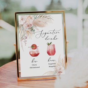 BOHO Signature Drink Sign Template Imprimable Signature cocktail Sign menu His and Hers Drink Bar Sign cocktail image Bar sign Boissons image