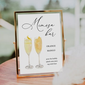 Mimosa drink Bar Sign Template Imprimable Minimalist Mimosa Sign bridal baby shower menu Bar Sign cocktail image Bar sign Drinks image menu