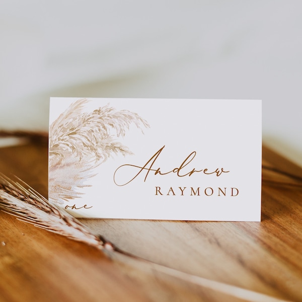 Pampas grass place card  Bohemian name card template Boho place card editable boho grass place card printable table name Pampams