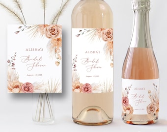 Boho Bridal shower Gift Wine Labels Avery Label Rust terracotta mini champagne bottle labels pampas grass Printable label Dusty orange Paula