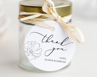 Line floral Round Thank You Tag Template,Simple flower Wedding Favors Gift Tag Template,Minimalist Thank You Tag, elegant Gift Tag,Melody