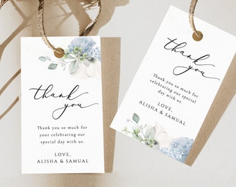 Blue Floral Favor Bag Tags,Printable thank you Tags,Soft Blue thank you Tag Template,Editable thank you Tags,Guests Bag Thank You Tags,Grace