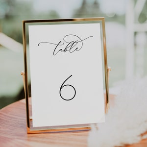 Plantilla de números de mesa de boda minimalista Números de mesa elegantes Número de mesa de boda moderno Números de mesa simples en blanco y negro Danielle
