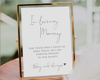 Simple In Loving Memory Sign, Printable In Loving Memory Sign for Wedding, Memorial Sign, In Memory Sign Modern Minimalist EDITABLE 5x7 8x10